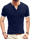 Mens Casual Slim Fit Basic Henley Short Sleeve Fashion Summer T-Shirt