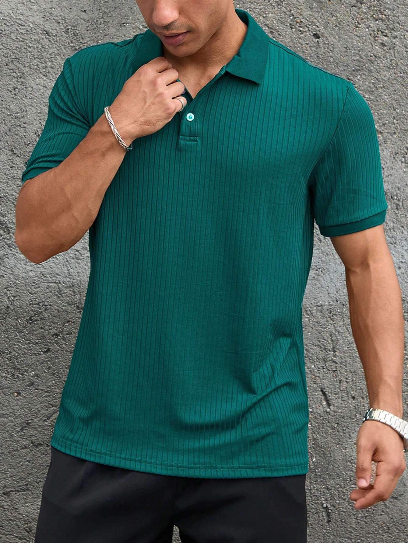 Manfinity Homme Men Ribbed Knit Polo Shirt