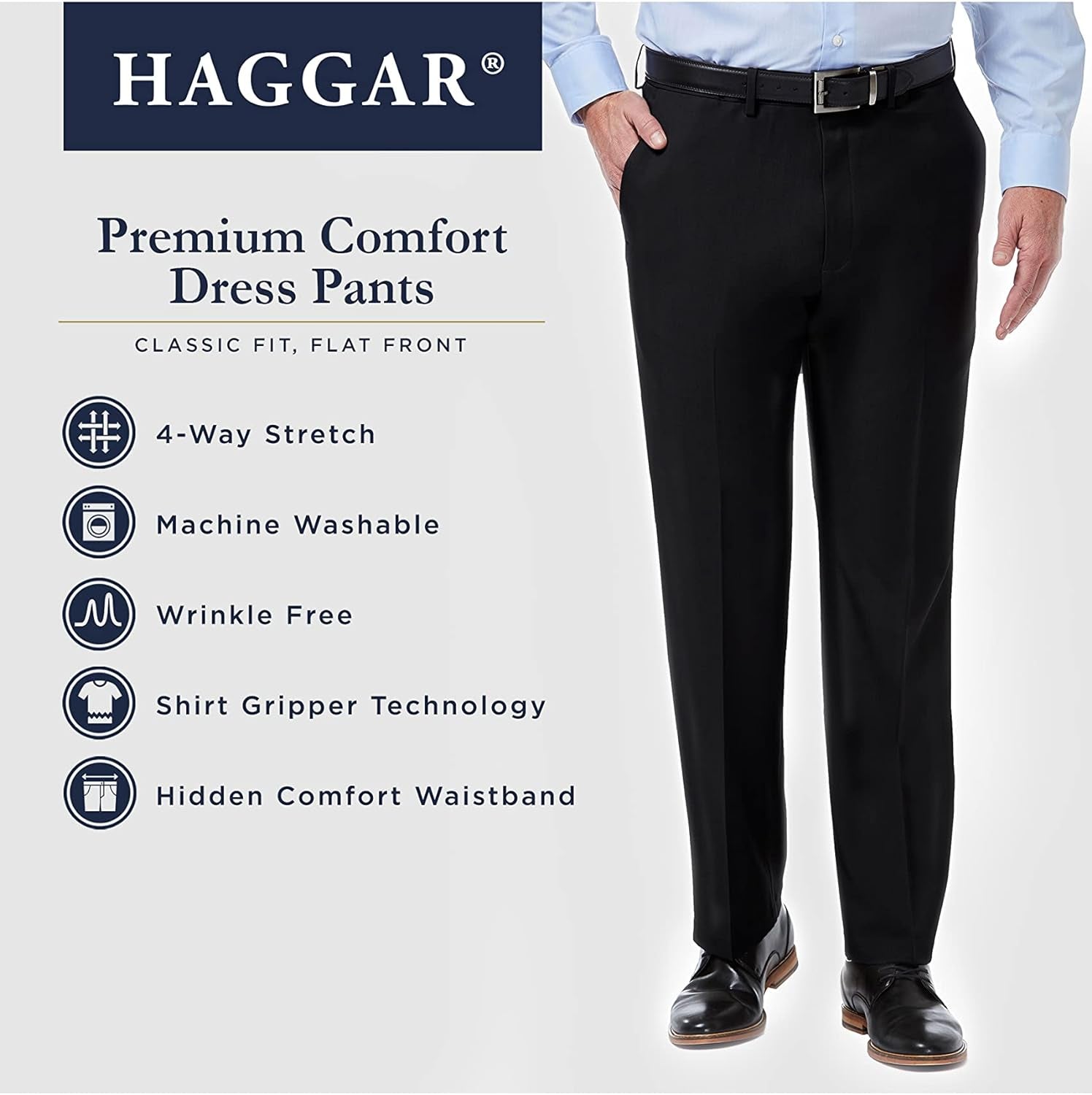 Men'S Premium Comfort Classic Fit Flat Front Hidden Comfort Waistband Pant (Regular and Big & Tall Sizes)