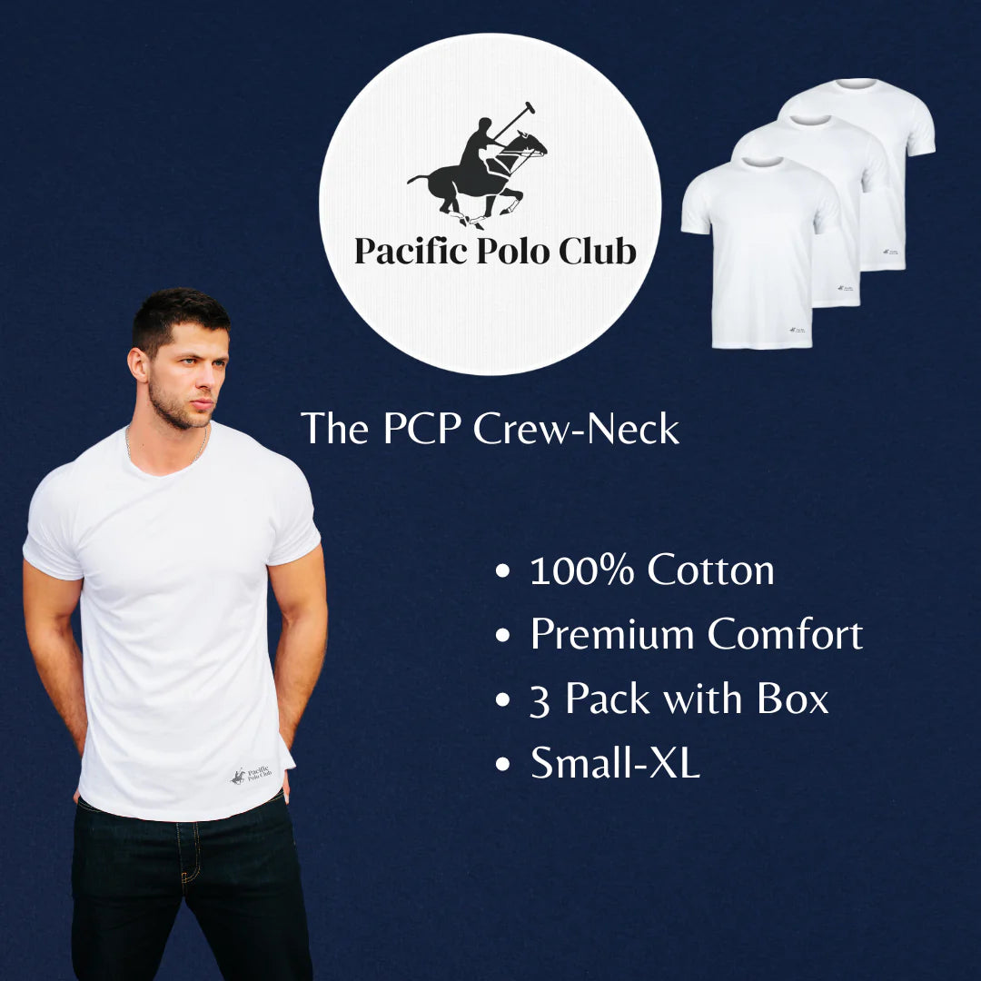 3 Pack Men'S 100% Cotton White T-Shirt Crew Neck Polo