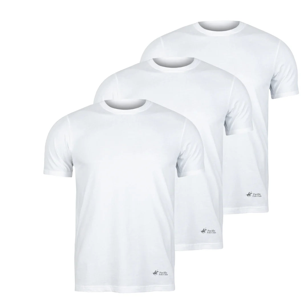 3 Pack Men'S 100% Cotton White T-Shirt Crew Neck Polo