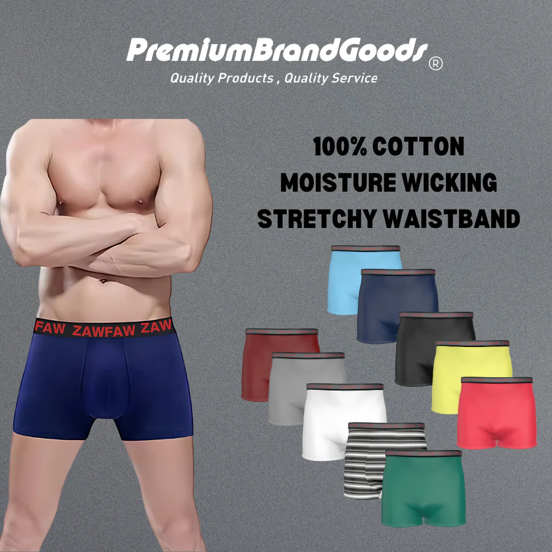 Men'S 100% Cotton Boxers 6 Pack Stretch Waist Band Comfort Plus