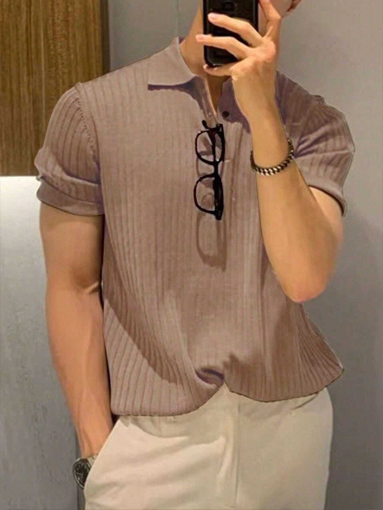 Manfinity Homme Men Ribbed Knit Polo Shirt