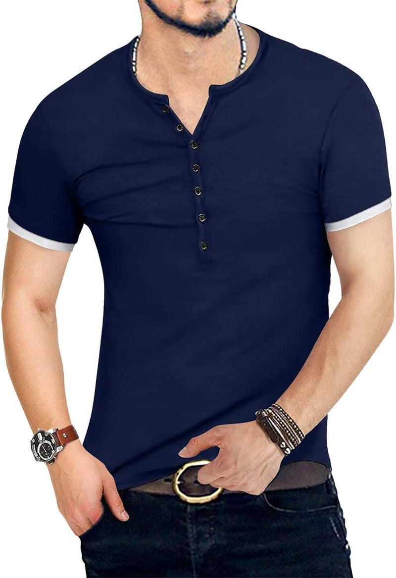 Mens Casual Slim Fit Basic Henley Short Sleeve Fashion Summer T-Shirt