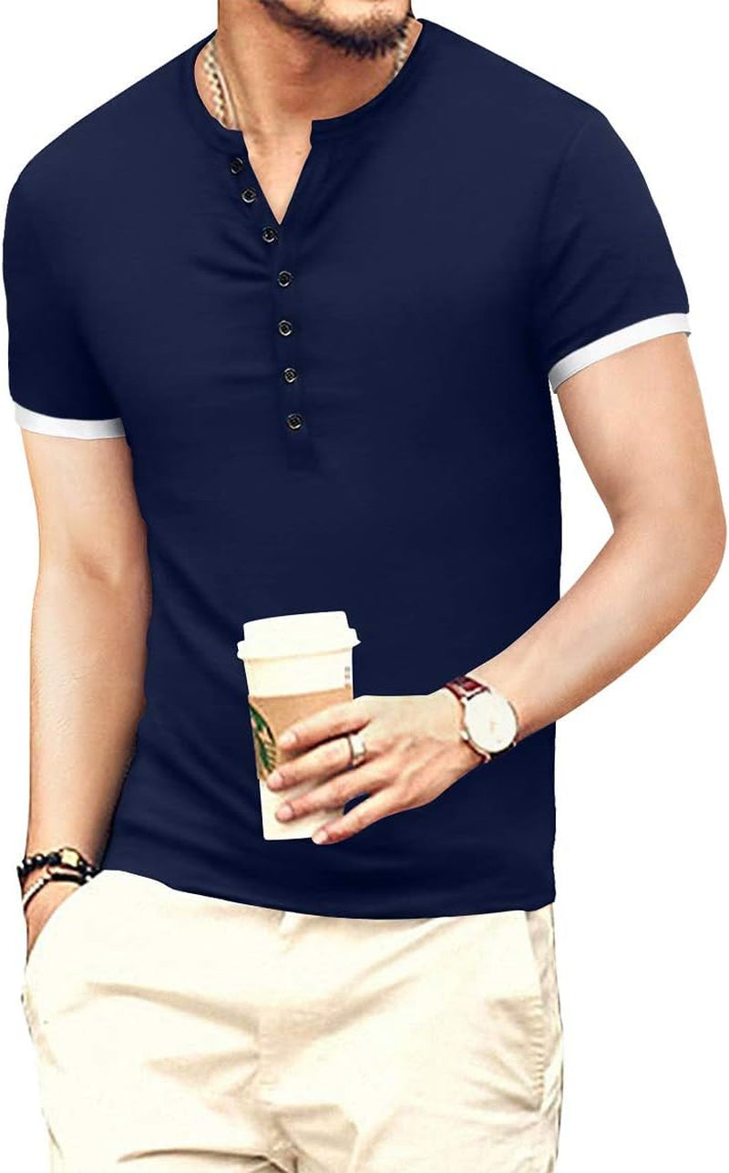 Mens Casual Slim Fit Basic Henley Short Sleeve Fashion Summer T-Shirt