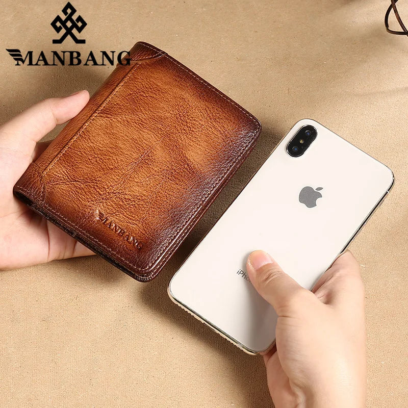 Men'S Wallets RFID Genuine Leather Trifold Wallets for Men with ID Window and Credit Card Holder