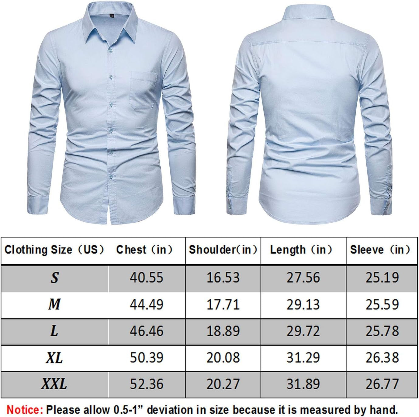 Men’S Long Sleeve Casual Button down Dress Shirts with Chest Pocket