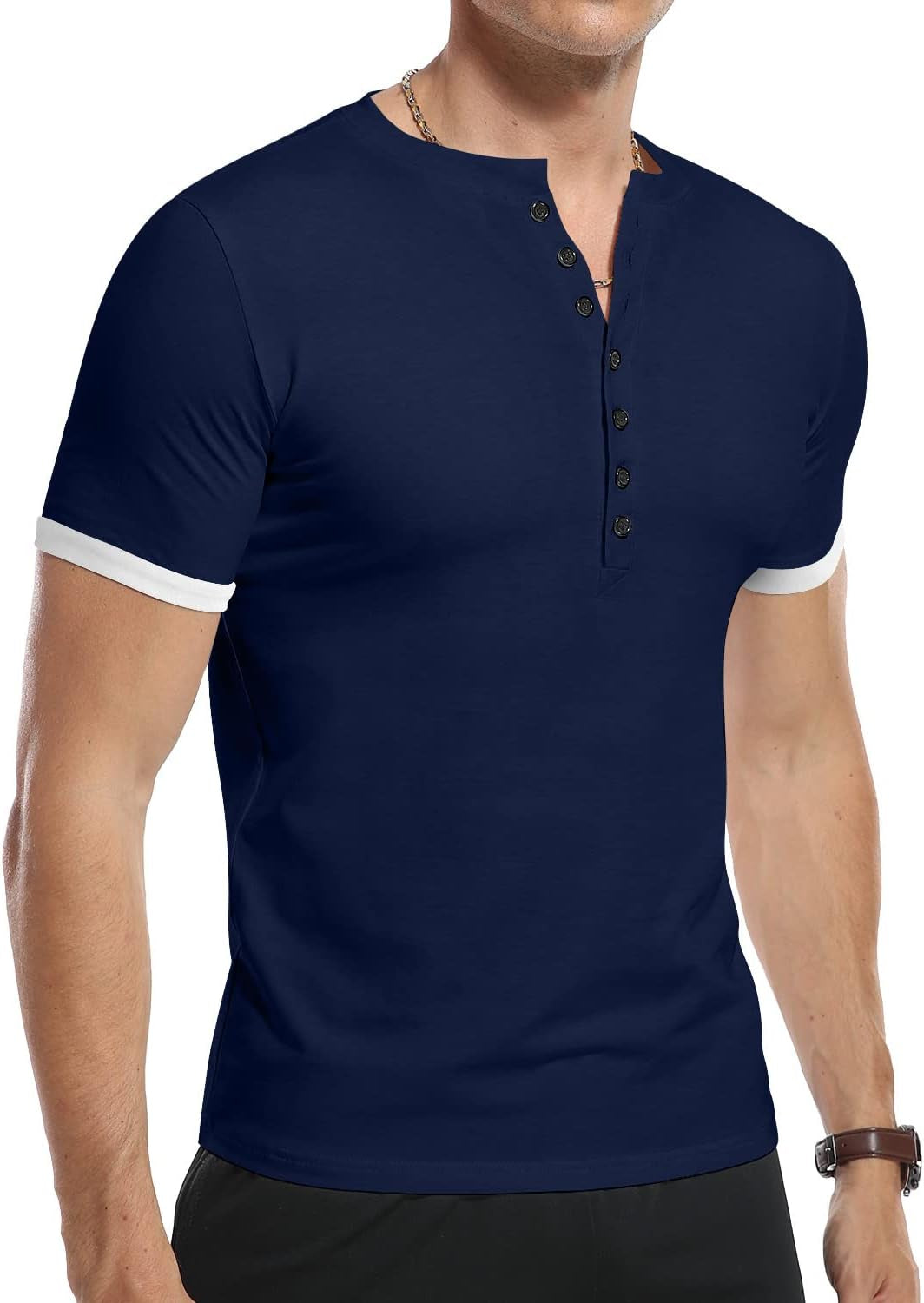 Mens Casual Slim Fit Basic Henley Short Sleeve Fashion Summer T-Shirt